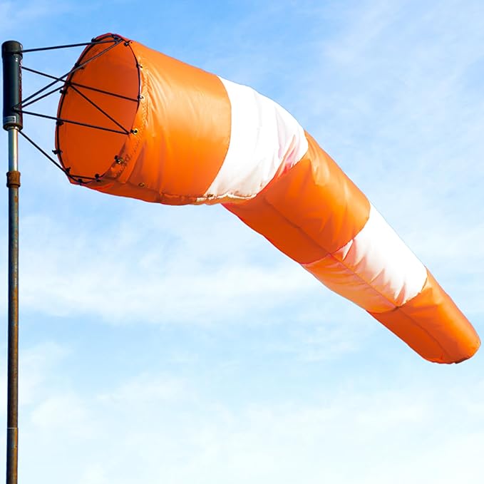13"x56" Airport Windsock | Heavy Duty, All Weather, Waterproof, UV Fade Resistant, High Vis Fluorescent, Quad Stitched, Zip Ties Included, for Industrial, Ranch, and Agricultural Use | Orange & White