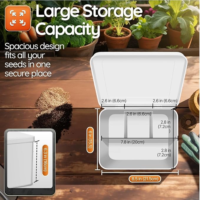 Flexzion Tin Storage Box with Removable Tray, 8 Inch Seed Organizer Box and Metal Seed Holder Organizer with Hinged Lid, Toolbox Container for Crafts, Hardware, Tools, Essentials, White
