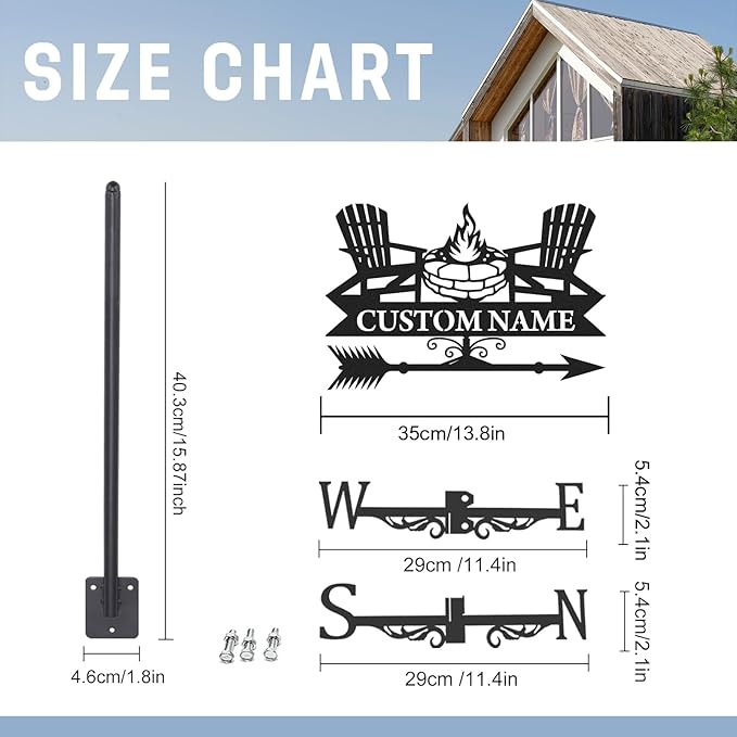Personalized Camping Metal Weather Vane, Custom Name Weathervane, Wind Direction Indicator, Weather Vanes Roof Mount, Wind Vane Outdoor Decor for Garden Farmhouse Backyard Patio, Customized Gifts