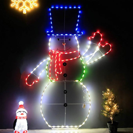 Lighted Christmas Snowman 195 LED with Controller, Colorful Pre-lit Neon Light for Outdoor Indoor Home Garden Christmas Festival Party Decoration