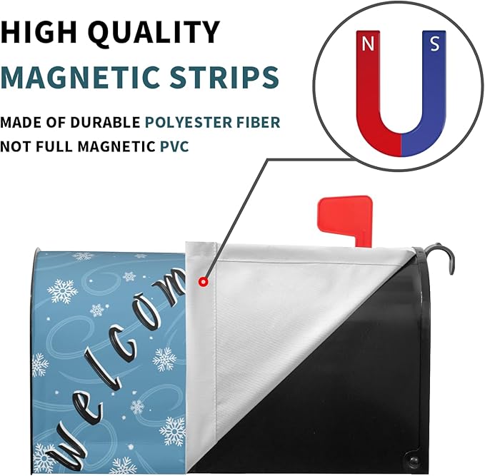 Winter Mailbox Covers Magnetic Standard Size Welcome Christmas Snowman Buffalo Plaid Blue Mailbox Wraps Seasonal Outdoor Decorative Letter Box Cases for Home Garden Outside Decor, 21x18 Inch