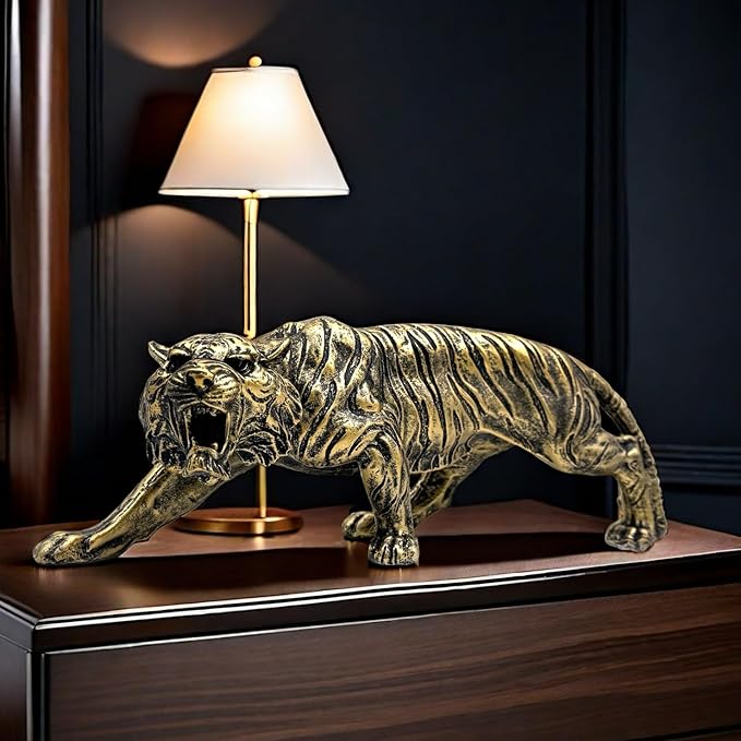15.5 Inch Large Tiger Statue Figurine Sculpture Collectible Gifts for Tiger Lover Office Home Decor Desk Accessories Decoration Garden Figurines Outdoor Decor Bronze