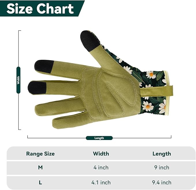 Gardening Gloves for Women, Printed Touchscreen Garden Gloves with Grip, Thorn-Proof Puncture-Resistant Work Gloves