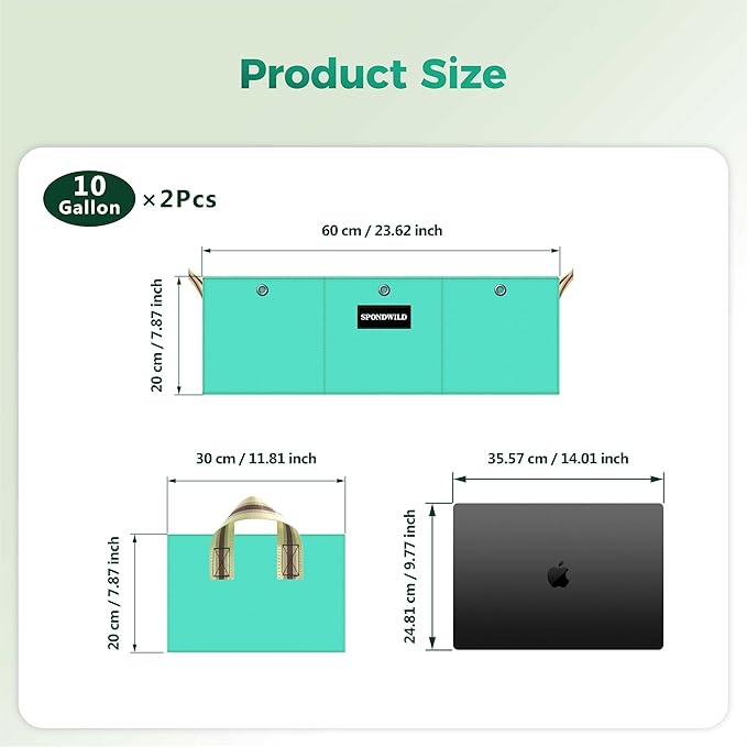 (BFCM Deal Rectangle Grow Bags - 2 Pcs 10 Gallon Pots Compatible Potato Planter, PE Rectangle Planter for Growing Fruit and Vegetables, Green