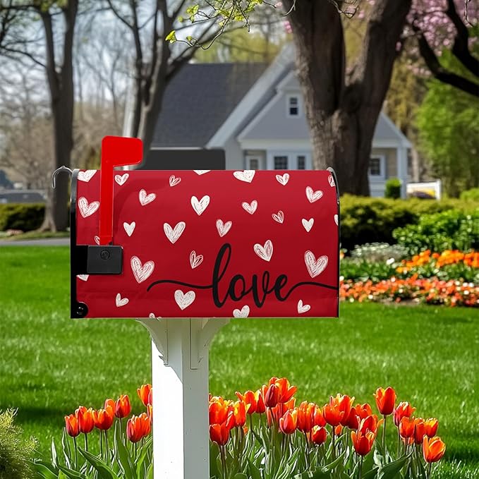 Valentines Day Magnetic Mailbox Covers Standard 18x21 Inch White Heart Love Holiday Anniversary Mailbox Post Letter Box Cover for Outdoor Garden Yard Decoration