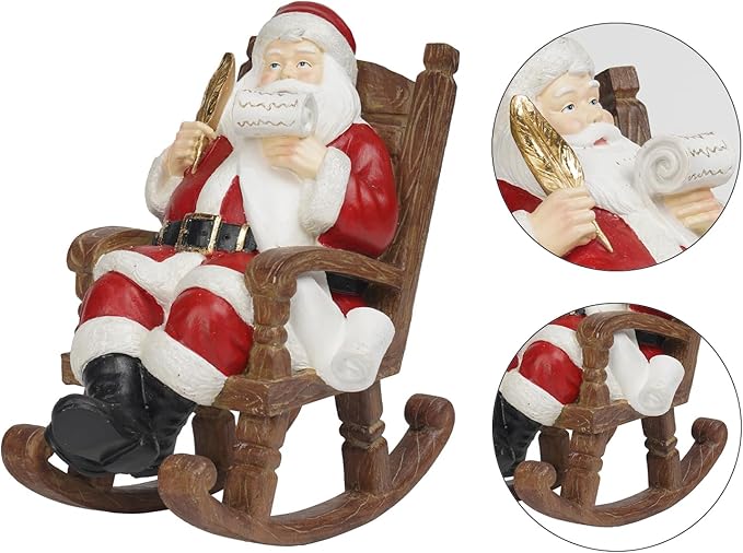 Christmas Santa Claus Figure Christmas-Decoration - Santa Sitting on Rocking Chair Figure 9.5*6*9.5 in Merry Christma Xmas Gift Resin Holiday Statues for the Mantle Farmhouse Decor Newman House Studio