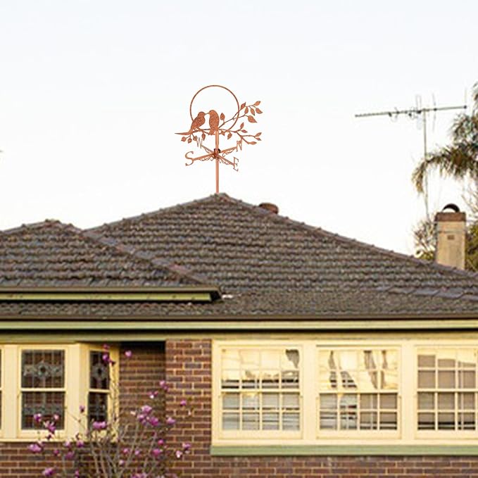 SUPERDANT Tree Branch Bird Weather Vane Three Birds Wind Vanes for Yard Metal Weathervane Roof Mount for Gardens Outside Reddish Copper Weathervanes Farmhouse Farm Barn Sheds Patio Decorations