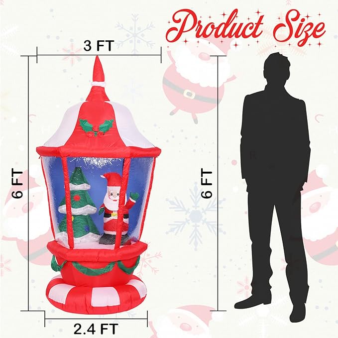 VCUTEKA Christmas Inflatables Outdoor Decorations, 6FT Inflatable Lantern with Santa Claus and Christmas Tree Blow Up Built-in Colorful LED Lights for Holiday Yard Garden Lawn Xmas Decor