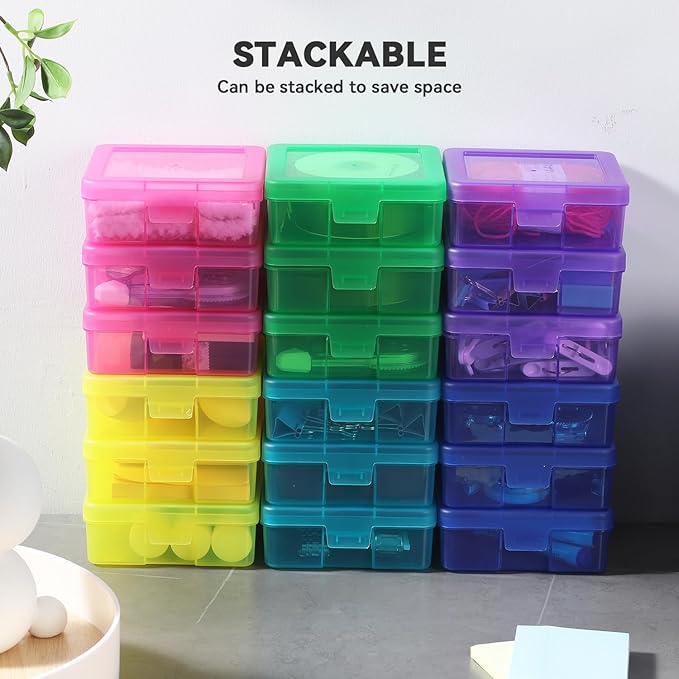 novelinks 18 Pack Small Plastic Storage Containers Color Arts & Crafts Storage Boxes & Organizers Stackable Small Containers With Lids For Organizin (Set 2)