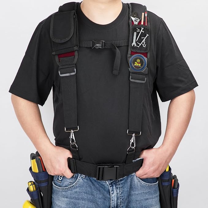 Tool Belt Suspenders, Work Belt Suspender Suitable for Construction Electrician Tool Belt with Adjustable Straps （red）