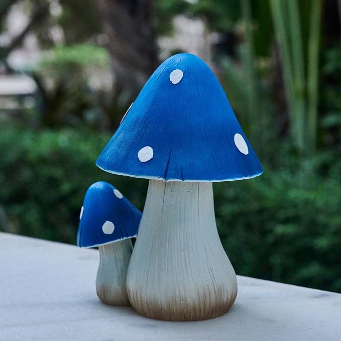 Mushroom Decor Fairy Garden Accessories - Outdoor Garden Decor Mushrooms Ornament for Garden Decoration Garden Gnome's Favorite Mushroom Statues (8" Blue)