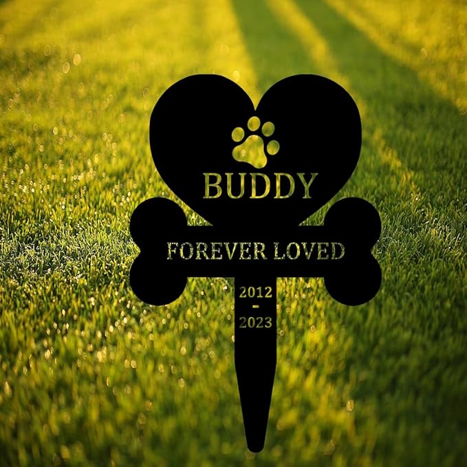 Personalized Cat Dog Memorial Stake Grave Marker Outdoor Cemetery Burial Marker, Custom Metal Cat Dog Pet Memorial Garden Sign with Paw, Pet Sympathy Gifts