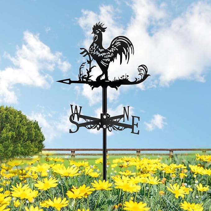 Fenteer Metal Rooster Shape Weathervane Roof Mount Weather Vane Outdoor Scene Chicken Garden Weather Vane for for Shed Garden Yard Patio Decor