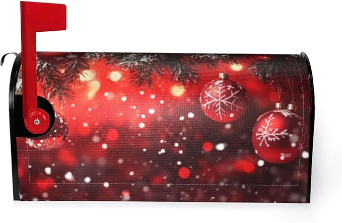 Festive Magnetic Mailbox Cover Red Christmas Ball Pattern Outdoor Mailbox Protector Holiday Seasonal Decorative Garden Yard Home Standard Size 21 x 18 Inch