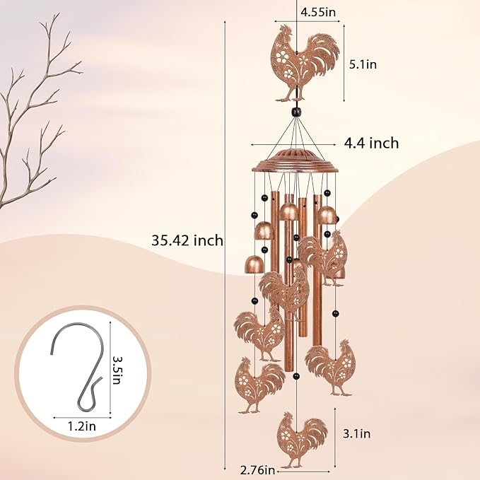 YHmall Chicken Wind Chimes for Outside, 35" Chicken Gifts for Women Mom Men Dad Grandma Grandpa, Rooster Decor Windchimes Outdoors for Patio Home Garden Decorations