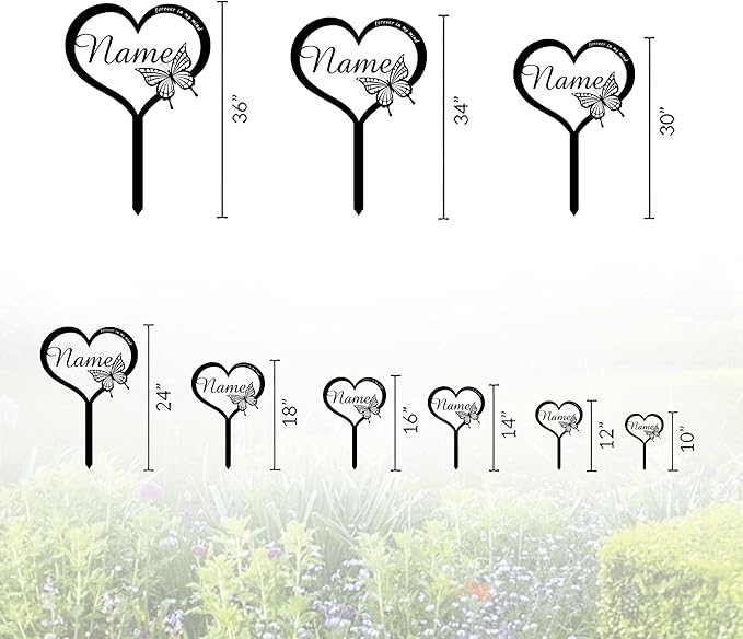 Custom Metal Heart with Butterfly Memorial Stake,Grave Marker,Personalized Cemetery Stake,Loss of Loved One Garden Stake