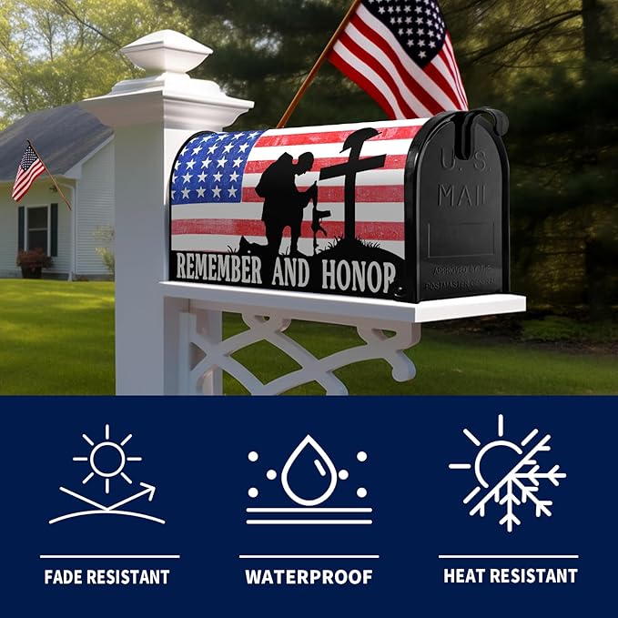 Memorial Day Mailbox Cover Patriotic American Stripes Stars Freedom Flag Magnetic Mailbox Wraps Remember and Honor Post Letter Box Cover Standard Size Outdoor Garden Yard Decoration
