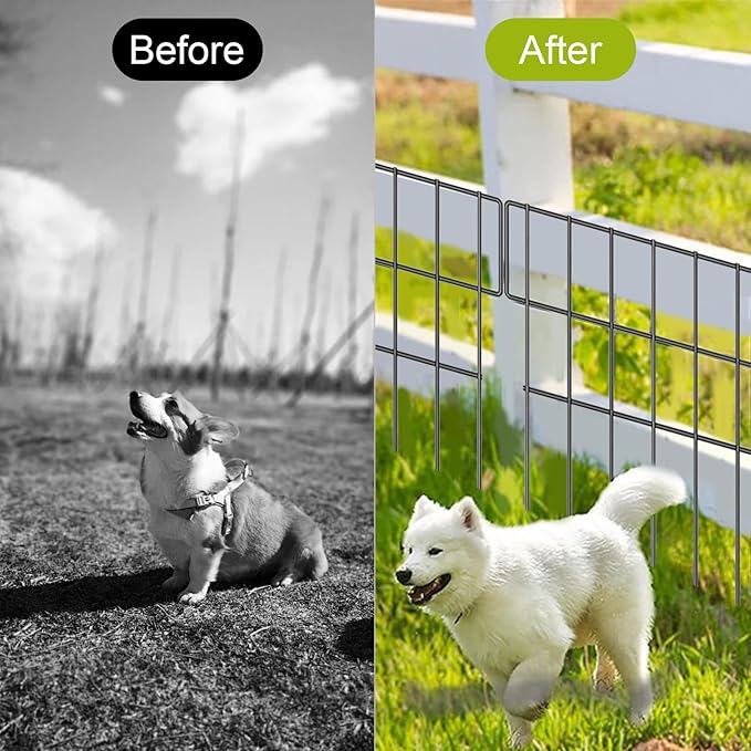 25 Pcs Animal Barrier Wire Fence 17In(H) X 27Ft(L) Rustproof Metal Wire Garden Border Fence 1.73in Gap Metal Small Fence Panels for Dog Rabbits Decorative Garden Patio