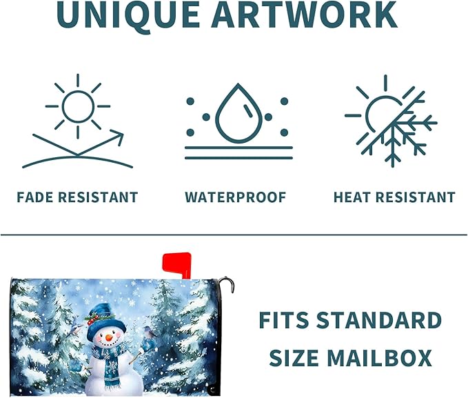 Blue Winter Magnetic Mailbox Cover Snowman Mailbox Cover Magnetic Standard Size 21 X 25.5 Inch Christmas Tree Mailbox Post Cover Mailbox Wraps Mailbox Decor for Home Garden Outdoor Yard