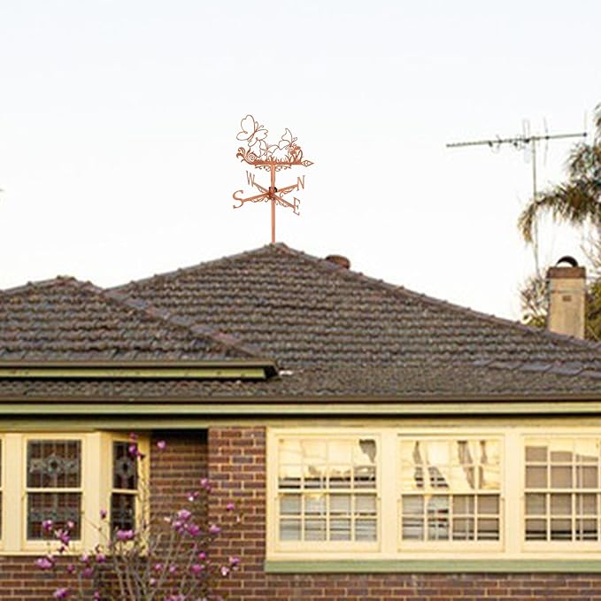 SUPERDANT Butterfly Weather Vane Tussock Wind Vanes for Yard Metal Weathervane Roof Mount for Gardens Outside Reddish Copper Weathervanes Farmhouse Farm Barn Sheds Patio Decorations