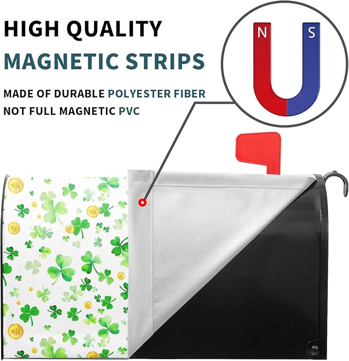 St Patricks Day Magnetic Mailbox Cover Green Shamrocks Mailbox Cover Magnetic Standard Size 21 X 25.5 Inch Spring Mailbox Post Cover Mailbox Wraps Mailbox Decor for Home Garden Outdoor Yard