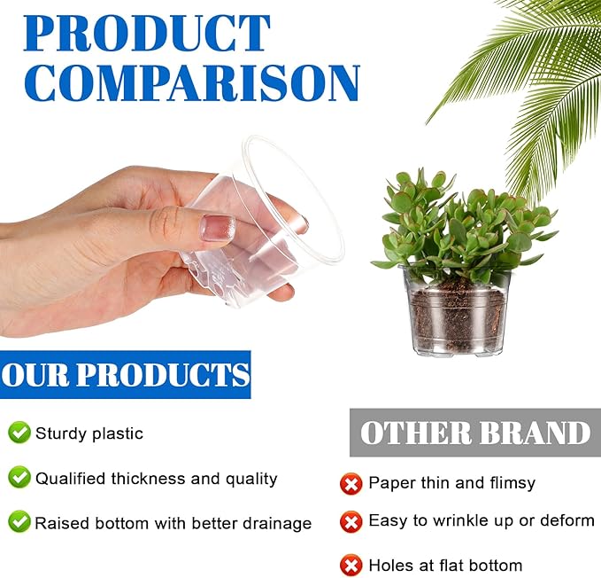 200 Pcs Clear Mini Plastic Plant Pot Nursery Seedling Pots Seed Starter with Drainage Holes for Indoor Outdoor Garden Succulent Plants Cuttings Transplanting