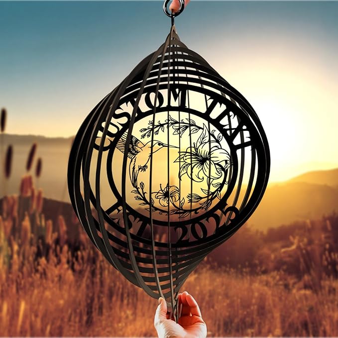 Personalized Hummingbird Metal Wind Spinners, Custom Family Name Garden Wind Spinners, Hanging Outdoor Decor, Yard Art, Hanging Wind Spinner for Indoor Lawn Patio Porch, Customized Gifts Color10