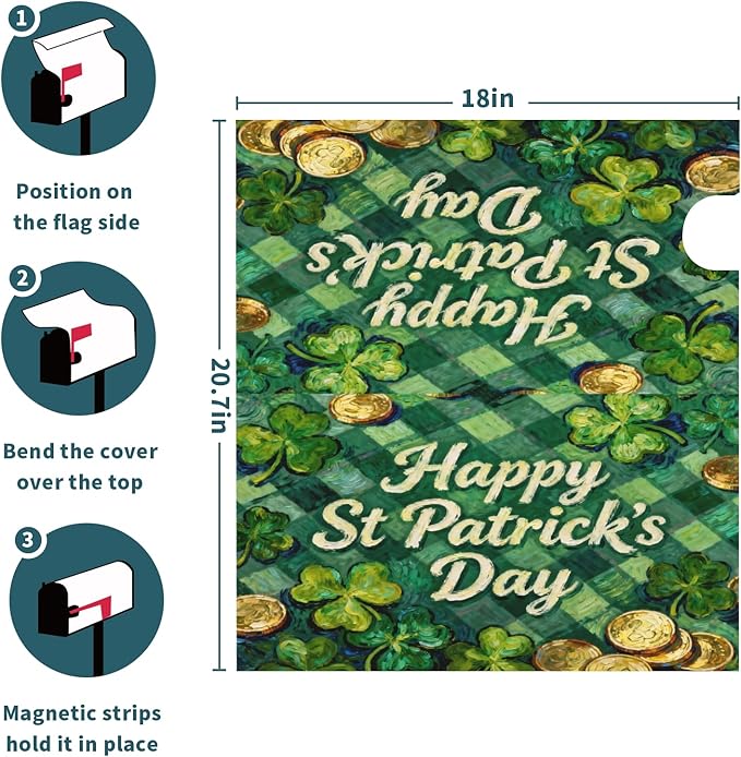 St. Patrick's Day Mailbox Covers Magnetic Standard Size Green Plaid Shamrock Coin Print Saint Patricks Holiday Outdoor Spring Decorative Letter Box Cases for Home Garden Outside Decor, 21x18 Inch