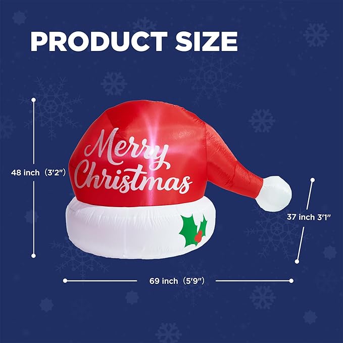 6 FT Inflatable Outdoor Decoration, Santa Hat Christmas Blow Up with LED Lights for Car Roof Xmas Decor