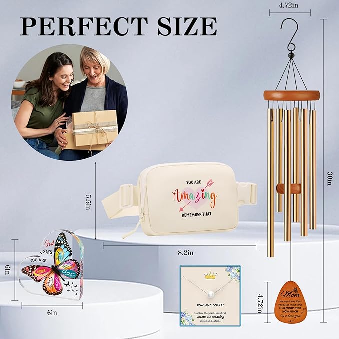 Gifts for Mom from Daughter, Gift Baskets for Women Best Mom Ever Wind Chimes Butterfly Inspirational Gifts Basket for Mum Easter