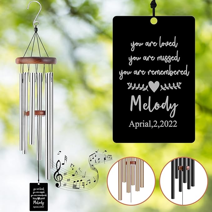 Memorial Wind Chimes Engraved Personalized Wind Chimes for Loss of Loved One,Sympathy Wind Chimes for Outside,Bereavement/Remembrancegifts for Loss of Mother Father