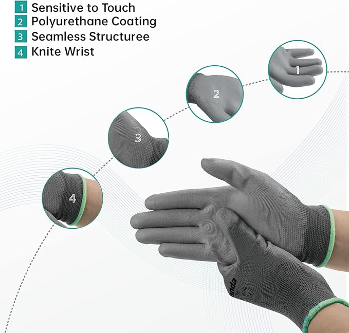 ANDANDA Multi-Package Safety Work Gloves, Seamless Knit Work Gloves with PU Coated, Ideal Work Gloves Men for General Work