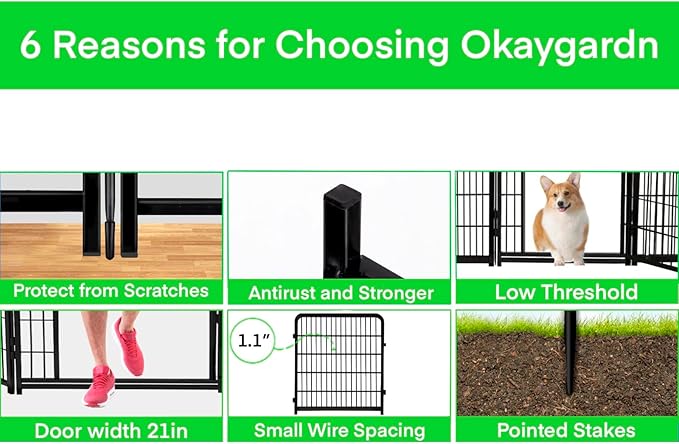 Garden Fence 40 inch High, Dog Fence Outdoor for Yard, 21" Wide Low Threshold Gate, Fencing for Garden Beds, Garden Fence Border,Animal Barrier Fence, Rabbit Fence, 8 Panels Total 17.7 Ft(L)