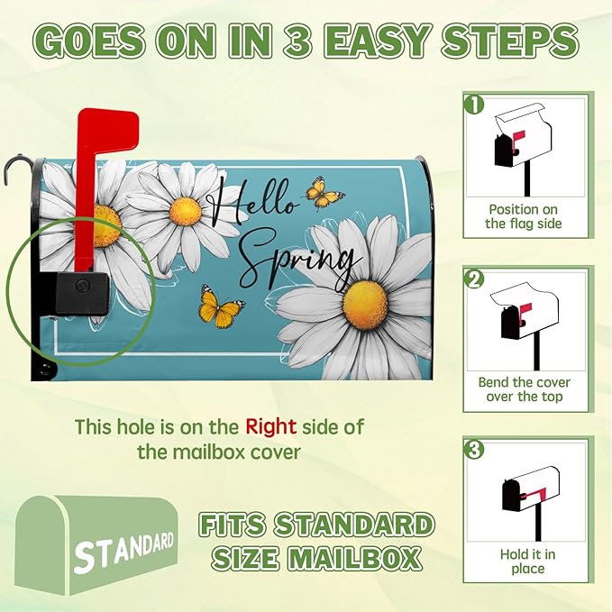 Spring Floral Daisy Mailbox Cover Magnetic Standard Size 21x18 in Floral Butterfly Post Letter Box Cover Decorations for Outside Garden Yard Blue