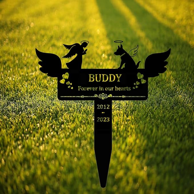 Personalized Custom Dog Memorial Grave Marker, Metal Memorial Sign with Stake for Outdoor Yard, Dog Sympathy Gifts