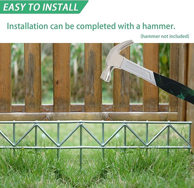 15 Pack 32" L x 10" H Animal Barrier Fence, No Dig Fence Patented Product, 5.5mm Galvanized Stakes with 2.1" Spacing, Anti Digging for Dogs Outdoor Yard Patio, Total 40Ft(L) X 10in(H) Silver