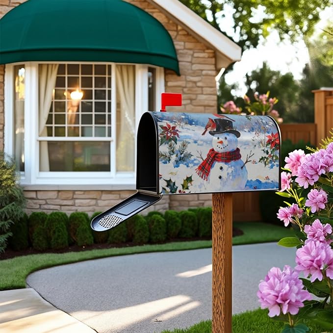 Winter Christmas Large Mailbox Covers Magnetic Oversized Snowman Cardinal Bird Floral Snow Scene Xmas Holiday Outdoor Decorative Seasonal Letter Box Cases for Home Garden Outside Decor, 25.5x21 Inch
