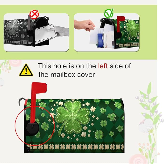 St Patrick's Day Mailbox Cover Magnetic Standard Size 18 X 21 Inch Green Shamrock Clovers Magnetic Mailbox Covers Spring Post Letter Box Cover Wraps for Outside Garden Decor