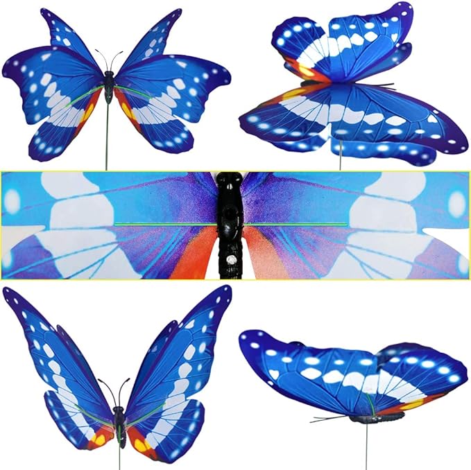 Giant Butterfly Garden Stakes Decorations Outdoor 3D Blue Butterflies Lawn Decorative Yard Decor Patio Accessories Ornaments PVC Gardening Art Christmas Whimsical Gifts (Pack of 24)