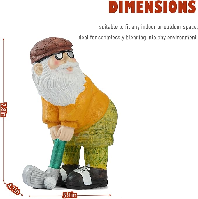 Golf Gnomes Statues, Funny Tiny Ornament Decor for Garden Yard Patio Porch Lawn Bookshelf Home, 7.8" H × 5.1" L × 4.1" W
