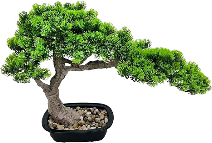 1ft (3in) Artificial Bonsai Tree Juniper Faux Plants Indoor Big Fake Plants Decor with Ceramic Pots for Home Table Office Desk Shelf Bedroom Living Room Decorations (Green 15in)