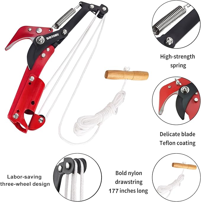 BAYTORY Extendable Tree Pruner Saw Head Without Pole, High-Altitude Branches Trimmer Pruning Shears, Harvester Clipper for Plant Twig Vine, Labor-saving 3 Wheels Garden Trimming Tool