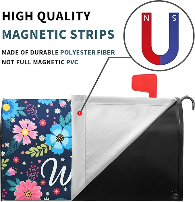 Spring Summer Flowers Mailbox Covers Magnetic Welcome Mailbox Cover Floral Magnetic Mailbox Cover Mailbox Wraps Standard Size 18" X 21" Holiday Garden Mailboxs Decorations for Outside