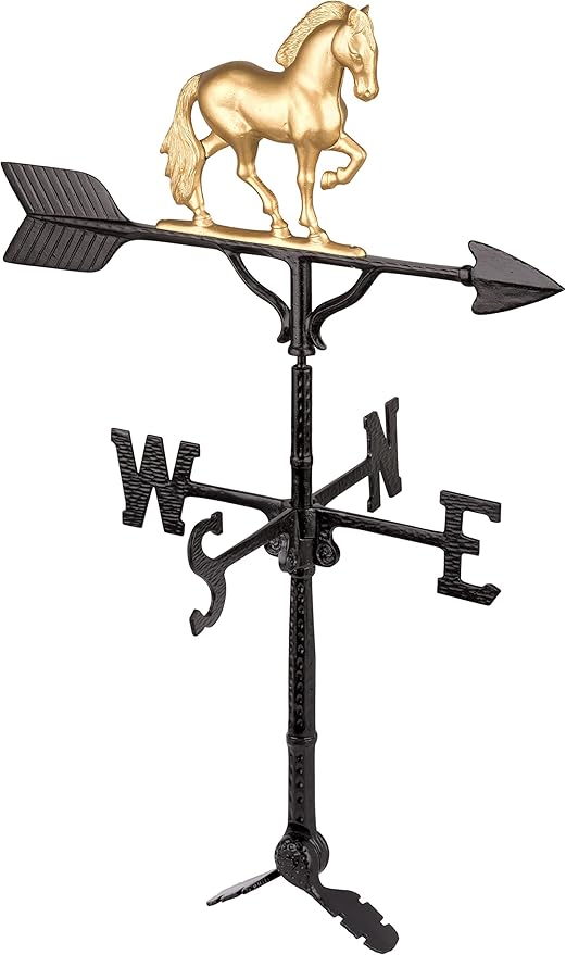 Montague Metal Products - 32'' Aluminum 3D Horse Weathervane 200 Series - Outdoor Wind Vane with Ornament - Roof Metal Decor - Mount Included (4 to Choose from) - Hand Cast Aluminum (Gold)