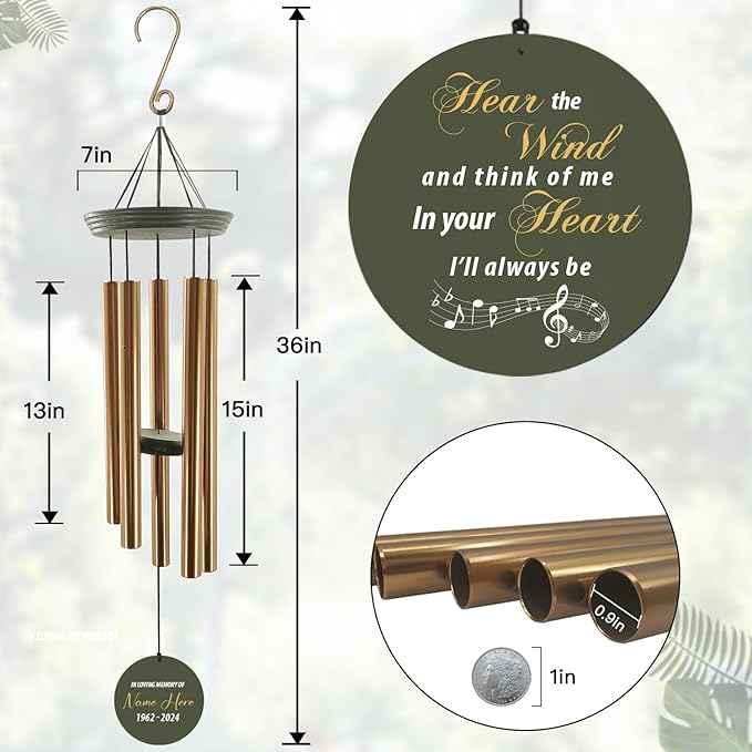Personalized Sympathy Wind Chime, Wind Chimes for Loss of Loved Father/Mother/Lover, Condolence Gifts Wind Chimes for Outside, Sympathy Bereavement Gifts for Condolences/Funeral, Product in USA