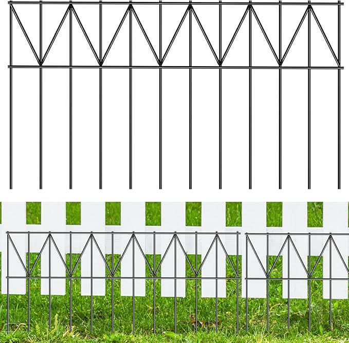 10 Pack 24" L x 15" H Animal Barrier Fence, Underground No Dig Fence Patented Product, 5.5mm Galvanized Stakes with 2 inch Spacing, Anti Digging for Dogs, Total 20Ft(L) X 15in(H) Black
