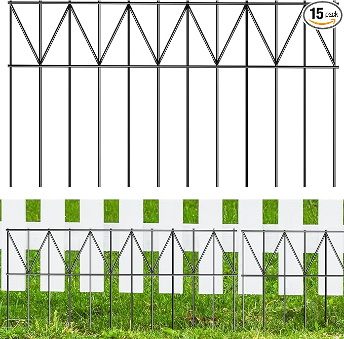 15 Pack 24" L x 15" H Animal Barrier Fence, Underground No Dig Fence Patented Product, 5.5mm Galvanized Stakes with 2 inch Spacing, Anti Digging for Dogs, Total 30Ft(L) X 15in(H) Black