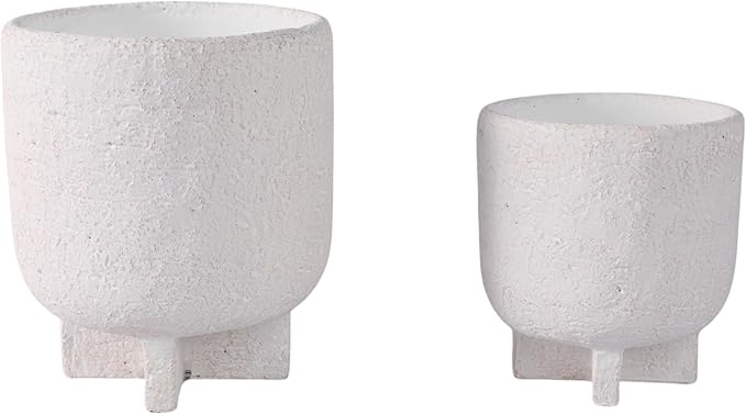 Decorative Ceramic Flower Pots for Home Decor – Planters with Textured Finish for Indoor and Outdoor Plants – Modern Pedestal Plant Pots for Garden, Patio, or Room Decor; Set of 2 – 8", 6" White