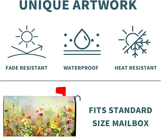Spring Magnetic Mailbox Covers Flower Mailbox Covers Magnetic Standard Size 18" X 21" Butterfly Floral Wraps Post Letter Box Cover Decor for Outside Garden Yard Farmhouse Home