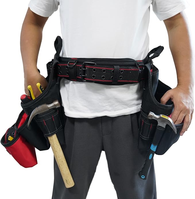 MELOTOUGH Padded Tool Belt with D ring for men construction Strong Durable Double Metal Roller Buckle,adjustable waist 33'-47 'thick confortable foam padding (XL)